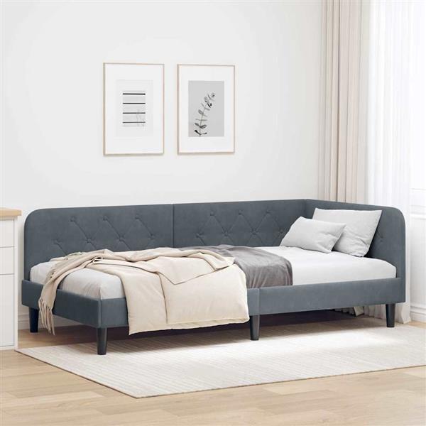 Grote foto vidaxl hoekbedframe donkergrijs 90 x 200 cm fluweel antiek en kunst stoelen en banken