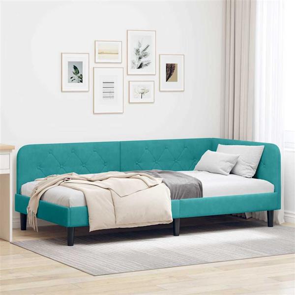Grote foto vidaxl hoekbedframe turquoise 90 x 190 cm fluweel antiek en kunst stoelen en banken