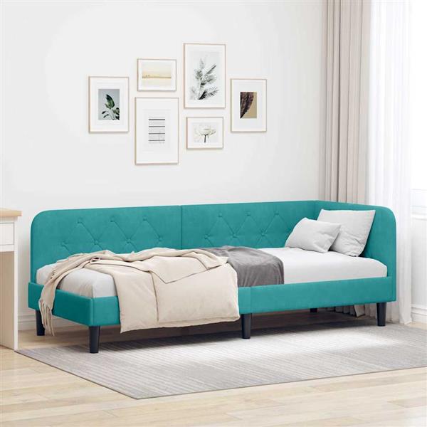 Grote foto vidaxl hoekbedframe turquoise 80 x 200 cm fluweel antiek en kunst stoelen en banken