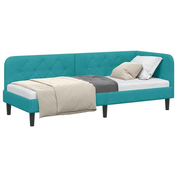 Grote foto vidaxl hoekbedframe turquoise 80 x 200 cm fluweel antiek en kunst stoelen en banken