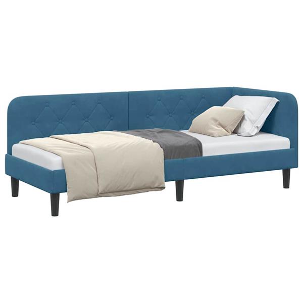Grote foto vidaxl hoekbedframe blauw 80 x 200 cm fluweel antiek en kunst stoelen en banken
