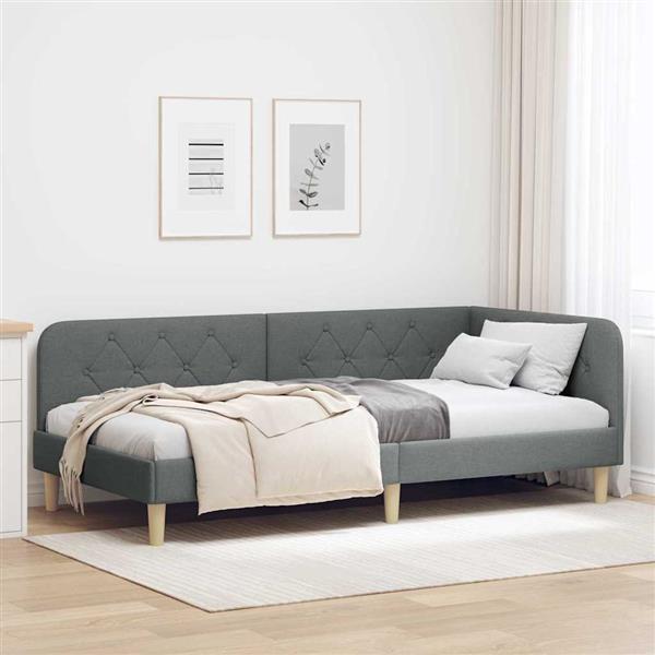 Grote foto vidaxl hoekbedframe donkergrijs 100 x 200 cm stof antiek en kunst stoelen en banken