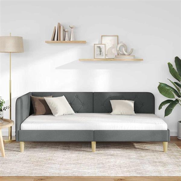 Grote foto vidaxl hoekbedframe donkergrijs 100 x 200 cm stof antiek en kunst stoelen en banken