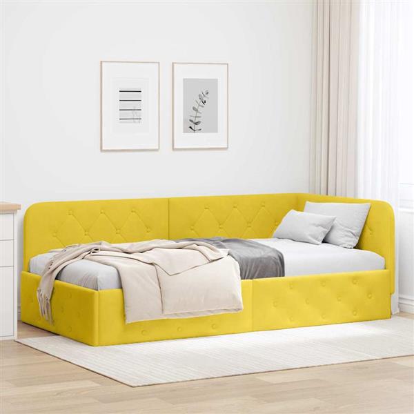Grote foto vidaxl hoekbedframe geel 100 x 200 cm fluweel antiek en kunst stoelen en banken