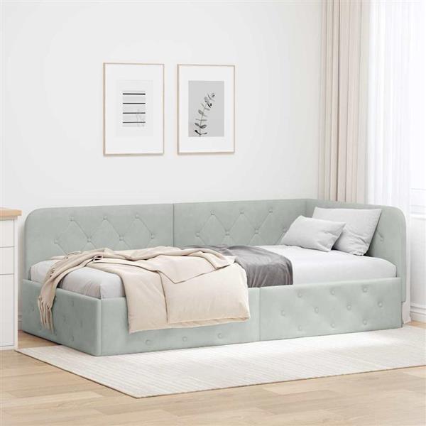 Grote foto vidaxl hoekbedframe lichtgrijs 90 x 200 cm fluweel antiek en kunst stoelen en banken