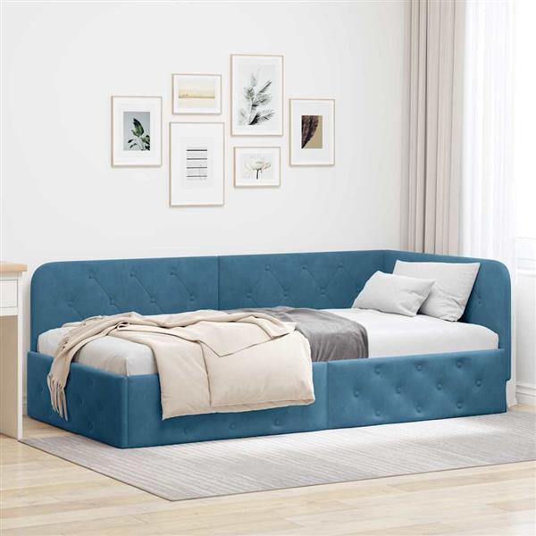 Grote foto vidaxl hoekbedframe blauw 90 x 200 cm fluweel antiek en kunst stoelen en banken