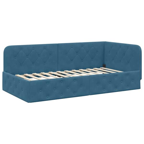 Grote foto vidaxl hoekbedframe blauw 90 x 200 cm fluweel antiek en kunst stoelen en banken