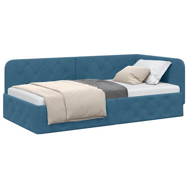 Grote foto vidaxl hoekbedframe blauw 90 x 200 cm fluweel antiek en kunst stoelen en banken