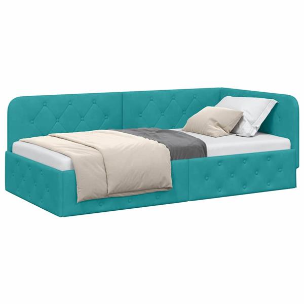 Grote foto vidaxl hoekbedframe turquoise 90 x 190 cm fluweel antiek en kunst stoelen en banken