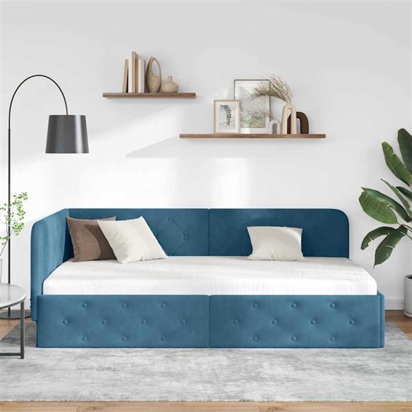 Grote foto vidaxl hoekbedframe blauw 90 x 190 cm fluweel antiek en kunst stoelen en banken