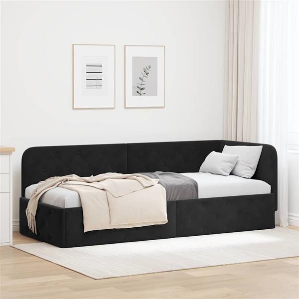 Grote foto vidaxl hoekbedframe zwart 80 x 200 cm fluweel antiek en kunst stoelen en banken