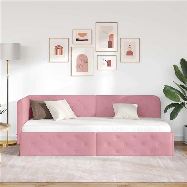 Grote foto vidaxl hoekbedframe roze 80 x 200 cm fluweel antiek en kunst stoelen en banken
