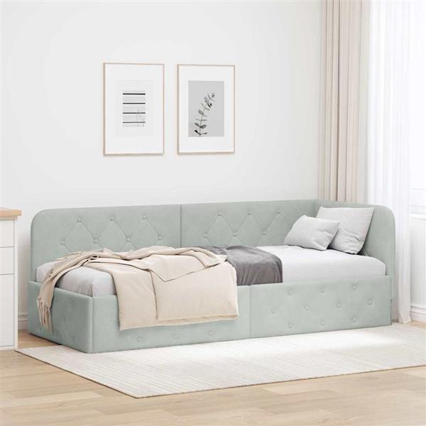 Grote foto vidaxl hoekbedframe lichtgrijs 80 x 200 cm fluweel antiek en kunst stoelen en banken