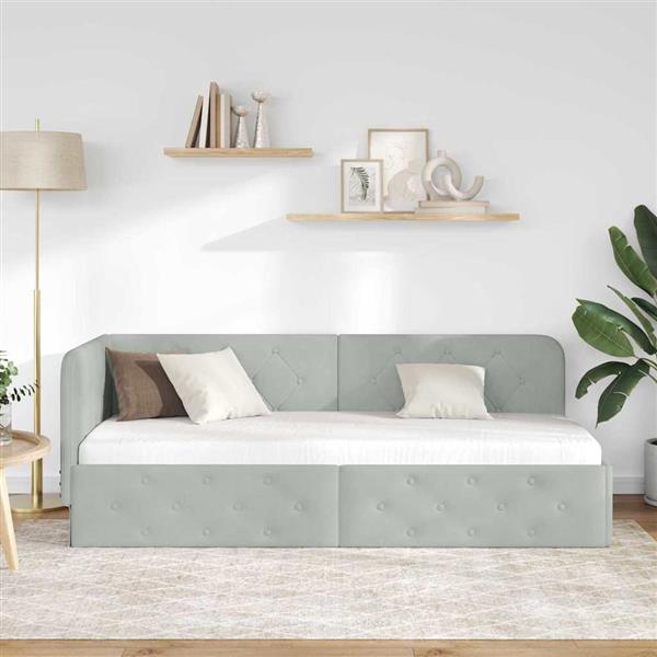 Grote foto vidaxl hoekbedframe lichtgrijs 80 x 200 cm fluweel antiek en kunst stoelen en banken