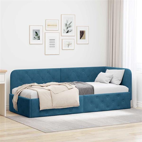 Grote foto vidaxl hoekbedframe blauw 80 x 200 cm fluweel antiek en kunst stoelen en banken