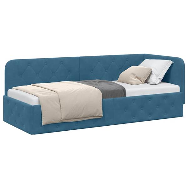 Grote foto vidaxl hoekbedframe blauw 80 x 200 cm fluweel antiek en kunst stoelen en banken