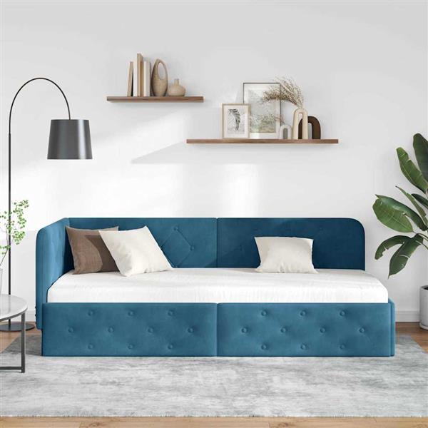 Grote foto vidaxl hoekbedframe blauw 80 x 200 cm fluweel antiek en kunst stoelen en banken