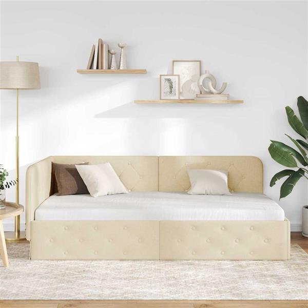 Grote foto vidaxl hoekbedframe cr me 100 x 200 cm stof antiek en kunst stoelen en banken