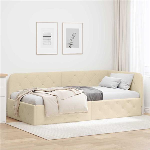 Grote foto vidaxl hoekbedframe cr me 90 x 190 cm stof antiek en kunst stoelen en banken