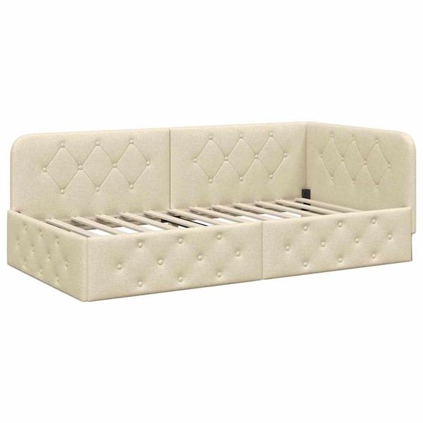 Grote foto vidaxl hoekbedframe cr me 90 x 190 cm stof antiek en kunst stoelen en banken