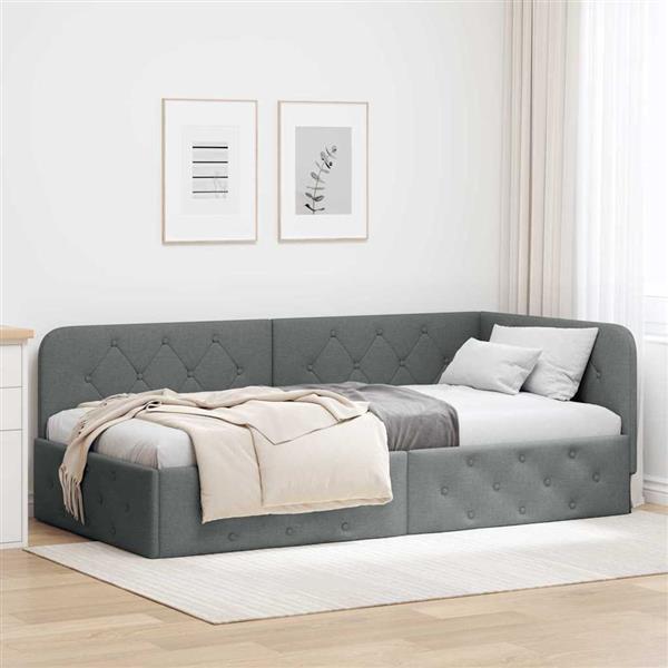 Grote foto vidaxl hoekbedframe donkergrijs 90 x 190 cm stof antiek en kunst stoelen en banken
