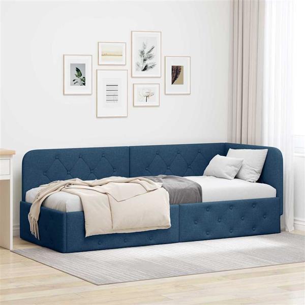 Grote foto vidaxl hoekbedframe blauw 80 x 200 cm stof antiek en kunst stoelen en banken