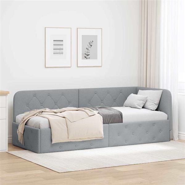 Grote foto vidaxl hoekbedframe lichtgrijs 80 x 200 cm stof antiek en kunst stoelen en banken