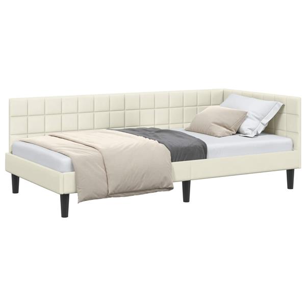 Grote foto vidaxl hoekbedframe met hoofdeinde cr me 90 cm x 200 cm fluweel antiek en kunst stoelen en banken