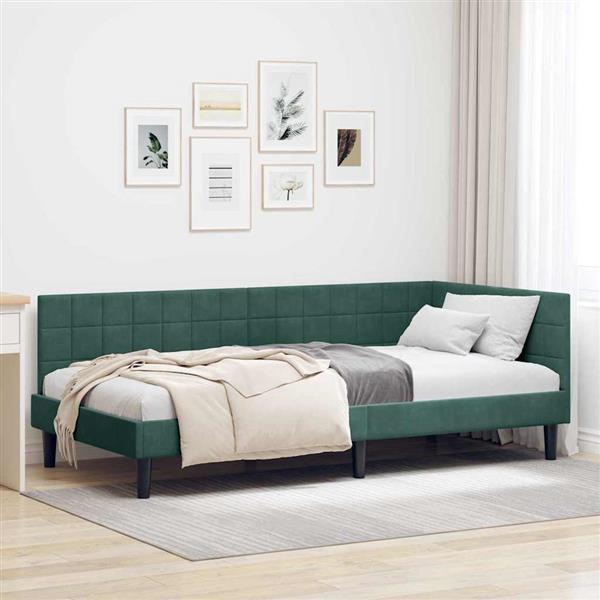 Grote foto vidaxl hoekbedframe met hoofdeinde donkergroen 90 cm x 200 cm fluweel antiek en kunst stoelen en banken