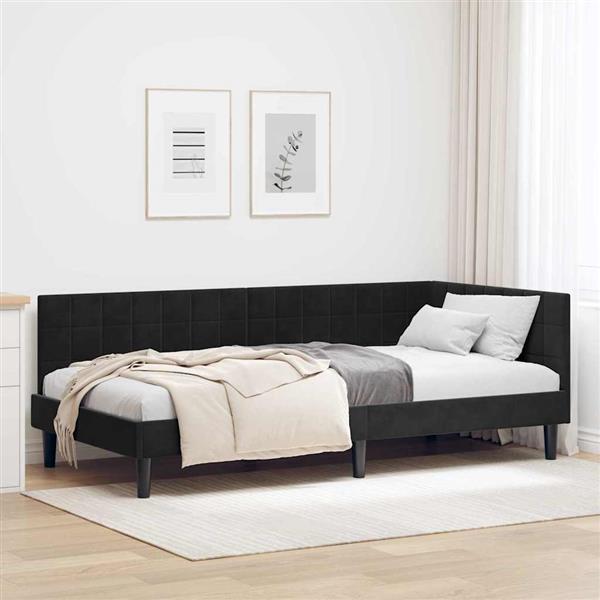 Grote foto vidaxl hoekbedframe met hoofdeinde zwart 90 cm x 190 cm fluweel antiek en kunst stoelen en banken