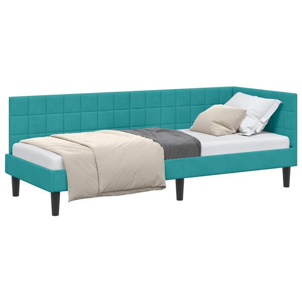 Grote foto vidaxl hoekbedframe met hoofdeinde turquoise 80 cm x 200 cm fluweel antiek en kunst stoelen en banken