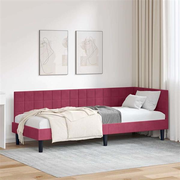 Grote foto vidaxl hoekbedframe met hoofdeinde wijnrood 80 cm x 200 cm fluweel antiek en kunst stoelen en banken