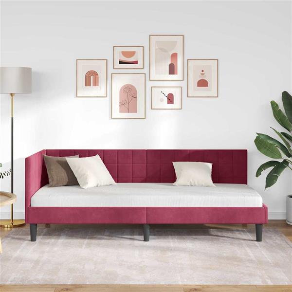Grote foto vidaxl hoekbedframe met hoofdeinde wijnrood 80 cm x 200 cm fluweel antiek en kunst stoelen en banken