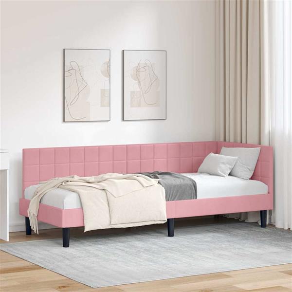 Grote foto vidaxl hoekbedframe met hoofdeinde roze 80 cm x 200 cm fluweel antiek en kunst stoelen en banken