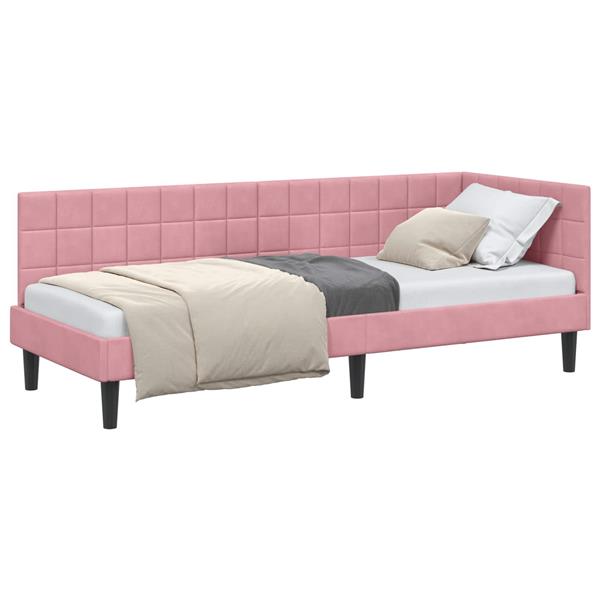 Grote foto vidaxl hoekbedframe met hoofdeinde roze 80 cm x 200 cm fluweel antiek en kunst stoelen en banken
