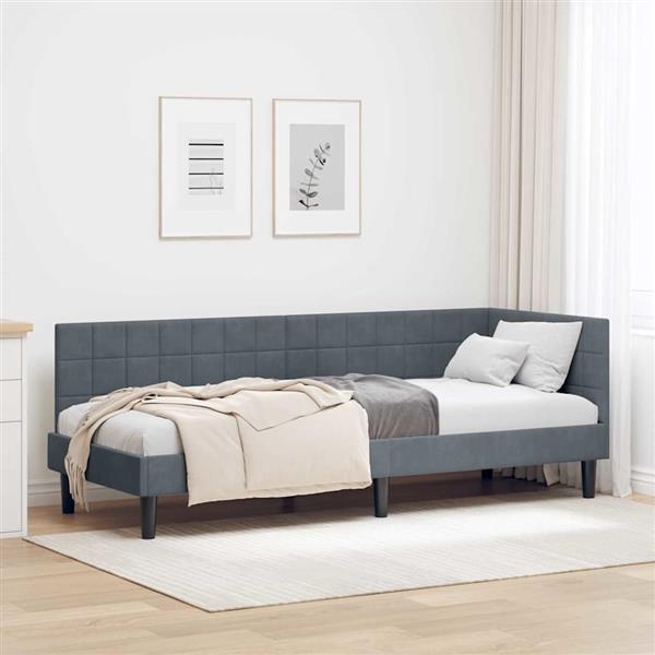 Grote foto vidaxl hoekbedframe met hoofdeinde donkergrijs 80 cm x 200 cm fluweel antiek en kunst stoelen en banken