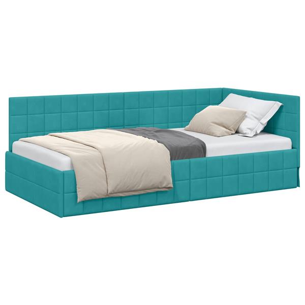 Grote foto vidaxl hoekbedframe met hoofdeinde turquoise 90 cm x 200 cm fluweel antiek en kunst stoelen en banken