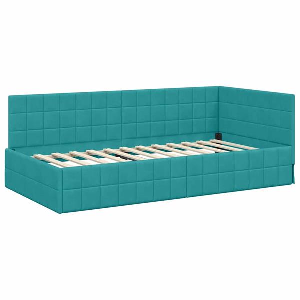 Grote foto vidaxl hoekbedframe met hoofdeinde turquoise 90 cm x 200 cm fluweel antiek en kunst stoelen en banken