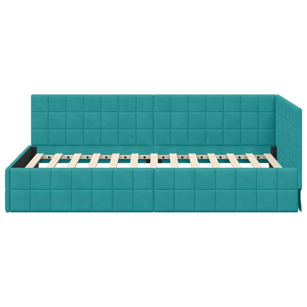 Grote foto vidaxl hoekbedframe met hoofdeinde turquoise 90 cm x 200 cm fluweel antiek en kunst stoelen en banken