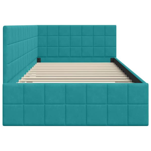 Grote foto vidaxl hoekbedframe met hoofdeinde turquoise 90 cm x 200 cm fluweel antiek en kunst stoelen en banken