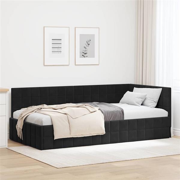 Grote foto vidaxl hoekbedframe met hoofdeinde zwart 90 cm x 200 cm fluweel antiek en kunst stoelen en banken