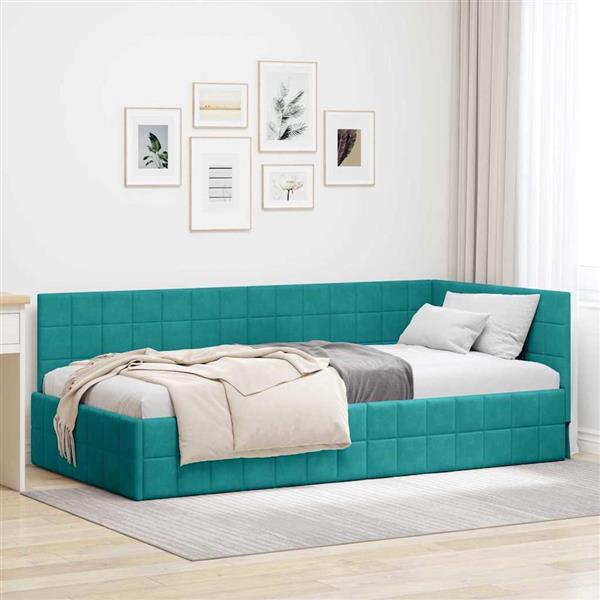 Grote foto vidaxl hoekbedframe met hoofdeinde turquoise 90 cm x 190 cm fluweel antiek en kunst stoelen en banken