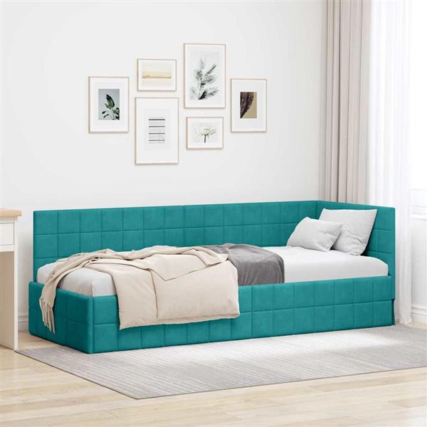 Grote foto vidaxl hoekbedframe met hoofdeinde turquoise 80 cm x 200 cm fluweel antiek en kunst stoelen en banken