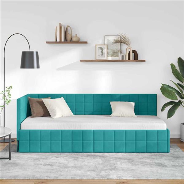 Grote foto vidaxl hoekbedframe met hoofdeinde turquoise 80 cm x 200 cm fluweel antiek en kunst stoelen en banken