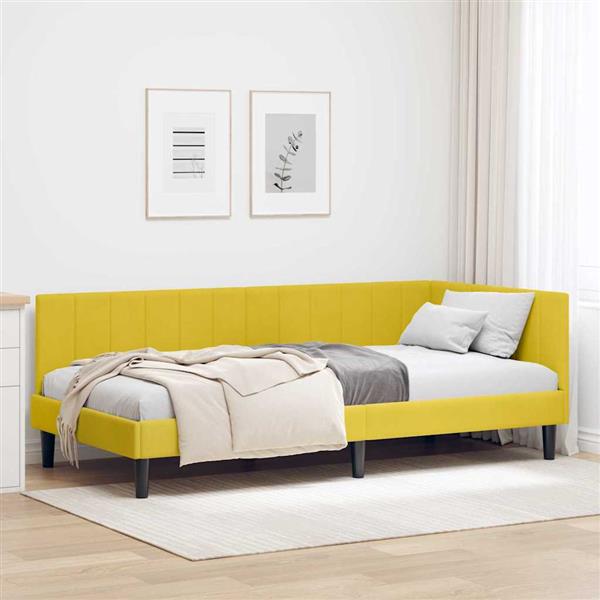 Grote foto vidaxl hoekbedframe met hoofdeinde geel 100 cm x 200 cm fluweel antiek en kunst stoelen en banken