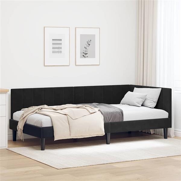Grote foto vidaxl hoekbedframe met hoofdeinde zwart 100 cm x 200 cm fluweel antiek en kunst stoelen en banken