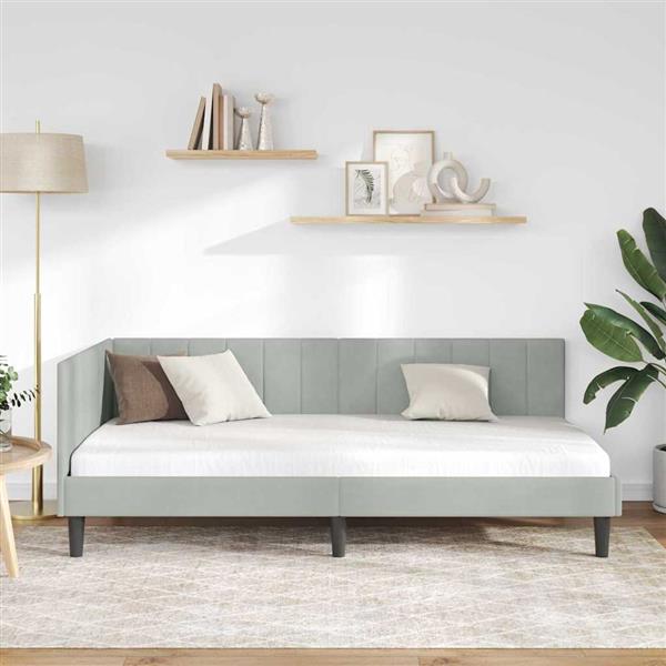 Grote foto vidaxl hoekbedframe met hoofdeinde lichtgrijs 100 cm x 200 cm fluweel antiek en kunst stoelen en banken