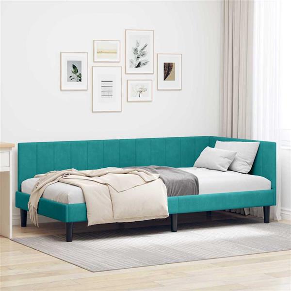 Grote foto vidaxl hoekbedframe met hoofdeinde turquoise 90 cm x 190 cm fluweel antiek en kunst stoelen en banken