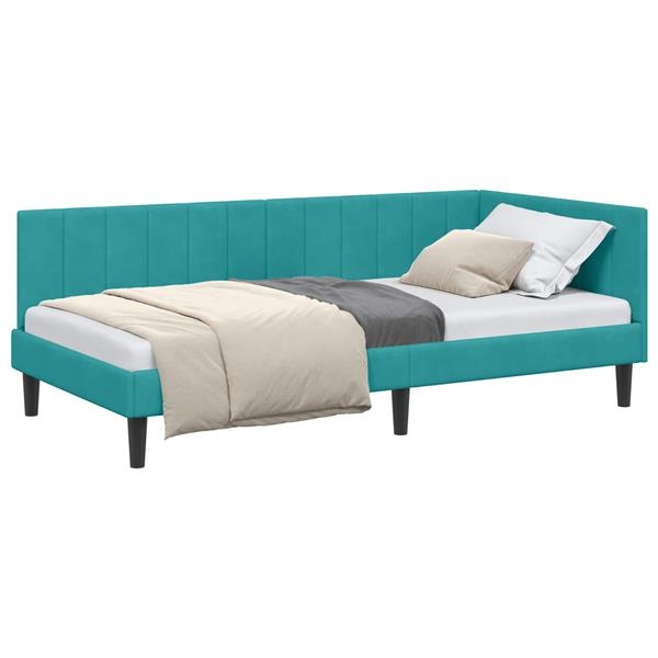 Grote foto vidaxl hoekbedframe met hoofdeinde turquoise 90 cm x 190 cm fluweel antiek en kunst stoelen en banken