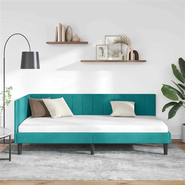 Grote foto vidaxl hoekbedframe met hoofdeinde turquoise 90 cm x 190 cm fluweel antiek en kunst stoelen en banken
